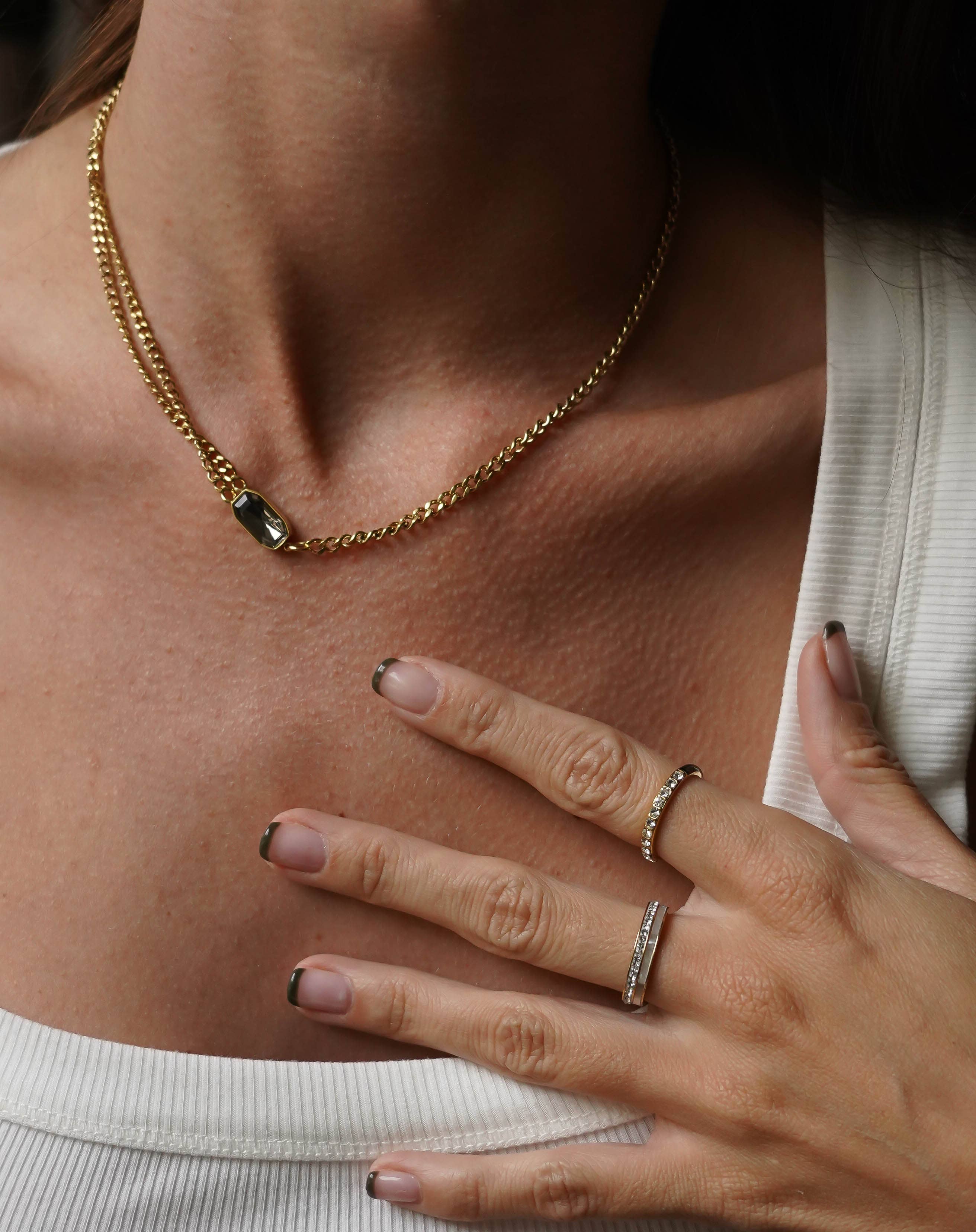 Bijoux 7bis - Wholesale Pendant/Charm Necklace - Steel Double Chain Necklace, Enamelled Stone1