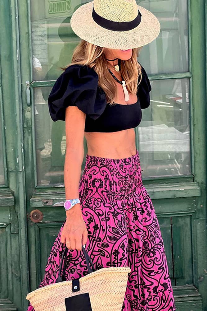 UNISHE – Großhandel Rock – Damen – Rockkleid mit Blumendruck und hoher Taille JRM0374