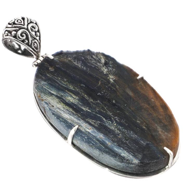 925 sterling silver bold rough pietersite druzy sterling pendant, 2 5/8" for wholesale by FifiRose