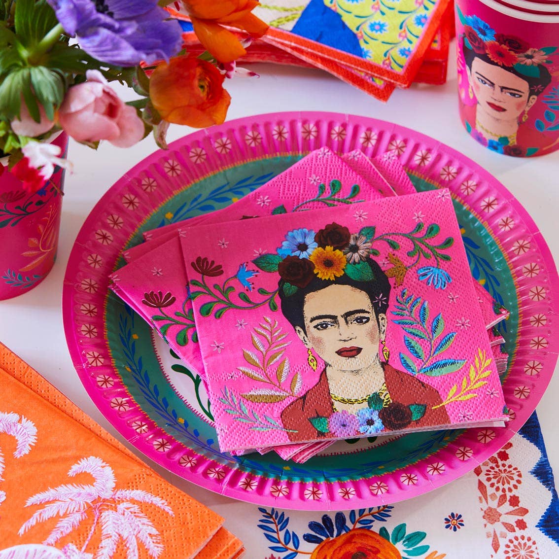 Talking Tables UK – wholesale Disposable napkin – Pink Frida Kahlo Cocktail Napkins | 20 Pack | Summer Party |1