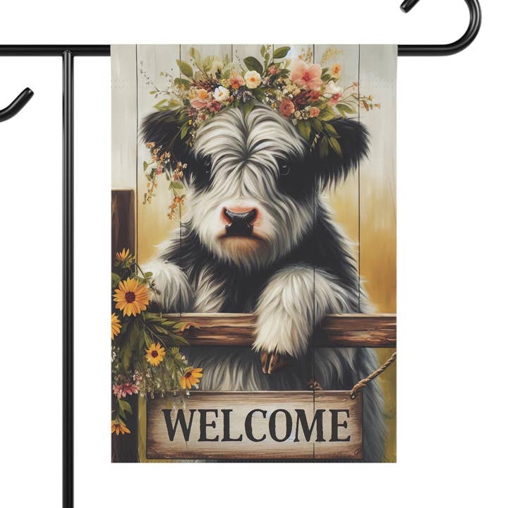 Welcome Cow Sunflower Garden Flag 12" x 18" for wholesale by Grassy Creek Designs