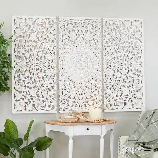 Hand Carved Mandala Wall Mount Wood Bed Headboard for wholesale by Crafted Fashions