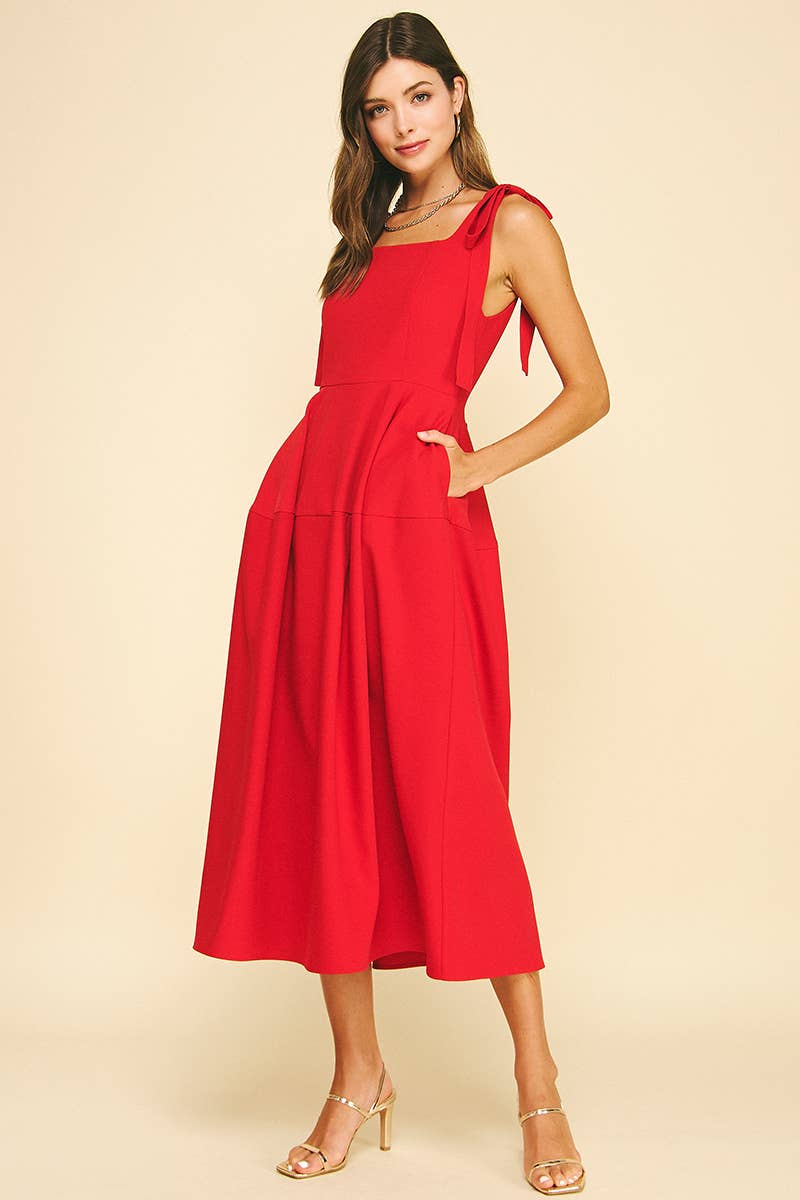 PINCH - Wholesale Dress - Women's - RIBBON DETAILED SLEEVE MIDI DRESS - 6523D3