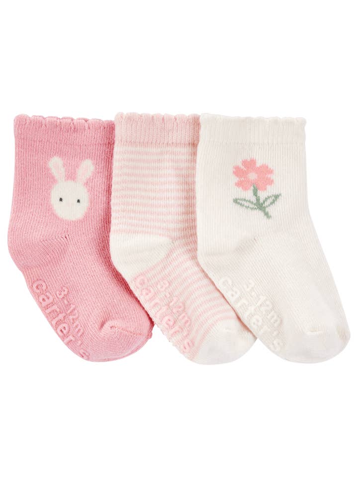 Nenina & Co - Wholesale Socks - Baby - Pack of 3 pink socks with stripes and prints