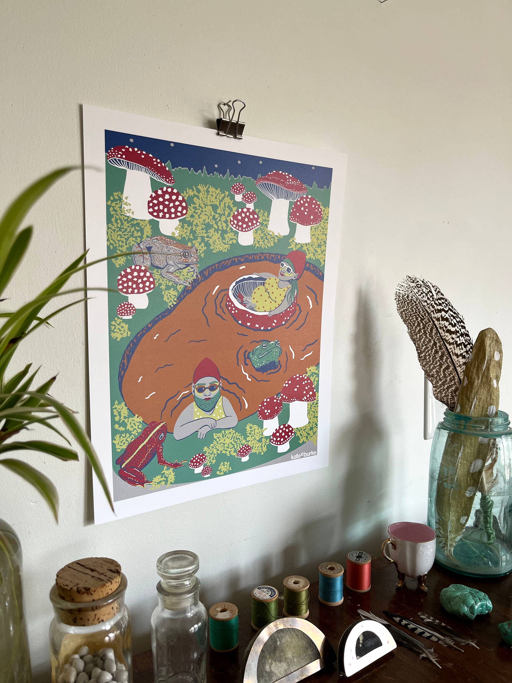 Kate E. Burke - Wholesale Art Print - Gnomes at the Swimming Spot 11”x14” Digital Print1