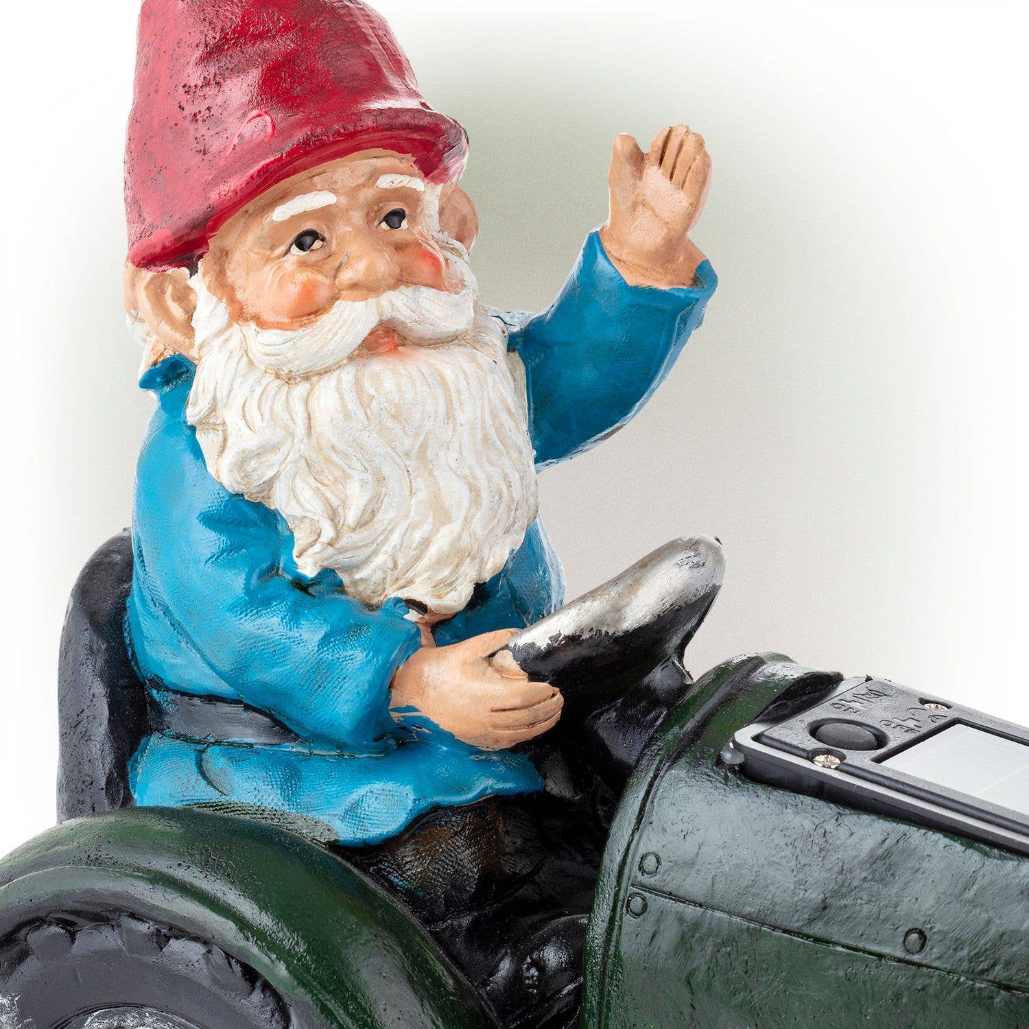 Alpine Corporation - Wholesale Garden Gnome - Solar Green Tractor Riding Gnome with Cool White LED Lights11