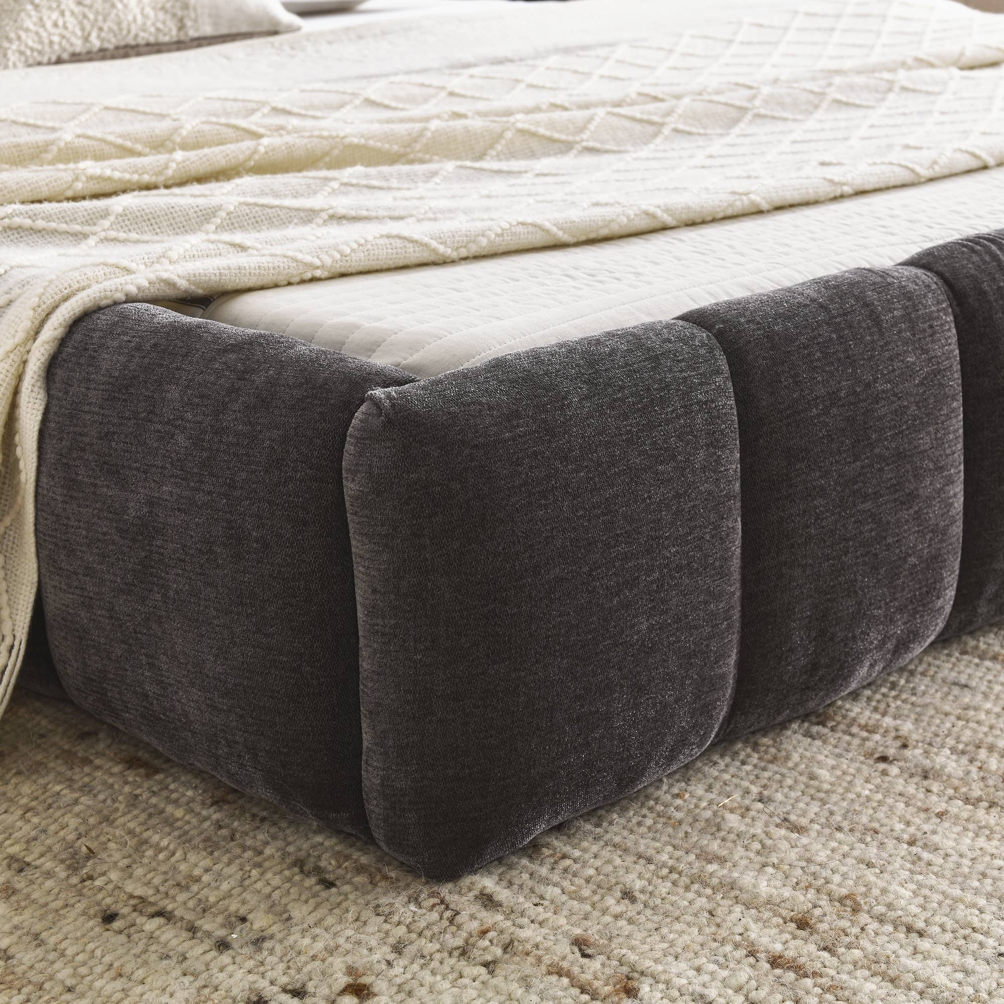Dark Grey Queen Size Upholstered Chenille Platform Bed for wholesale on Faire4