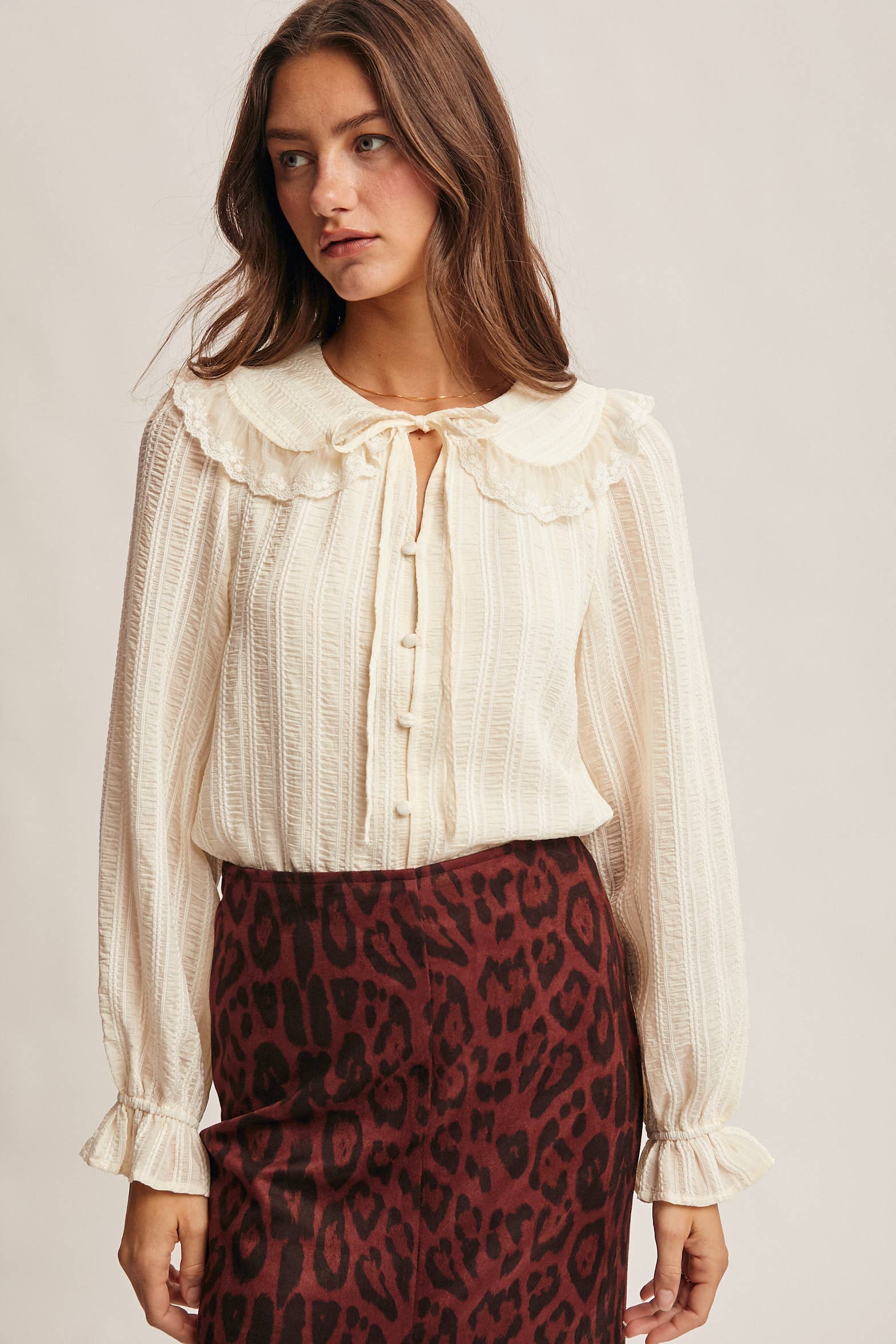 Forte - Wholesale Blouse - Women's - Embroidered Collar Textured Blouse FT0011 17