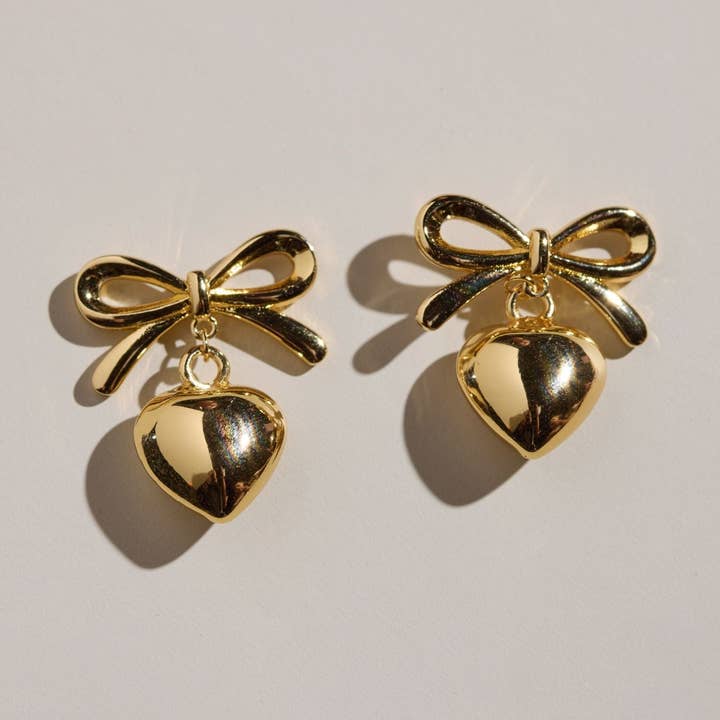 Bow & Heart Drop Earrings for wholesale by Nickel and Suede