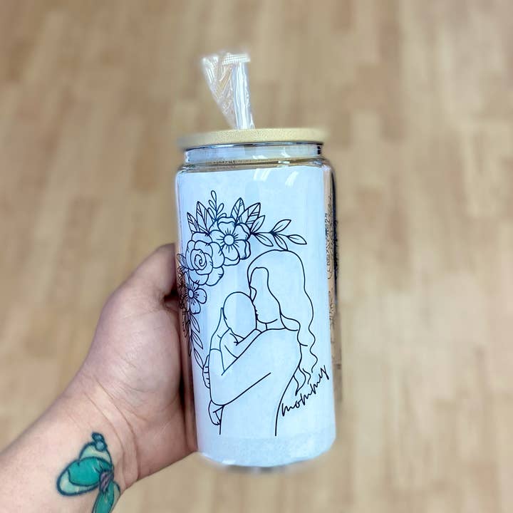 Mom 16oz Clear Glass Can Cup for wholesale by Made In Yuma