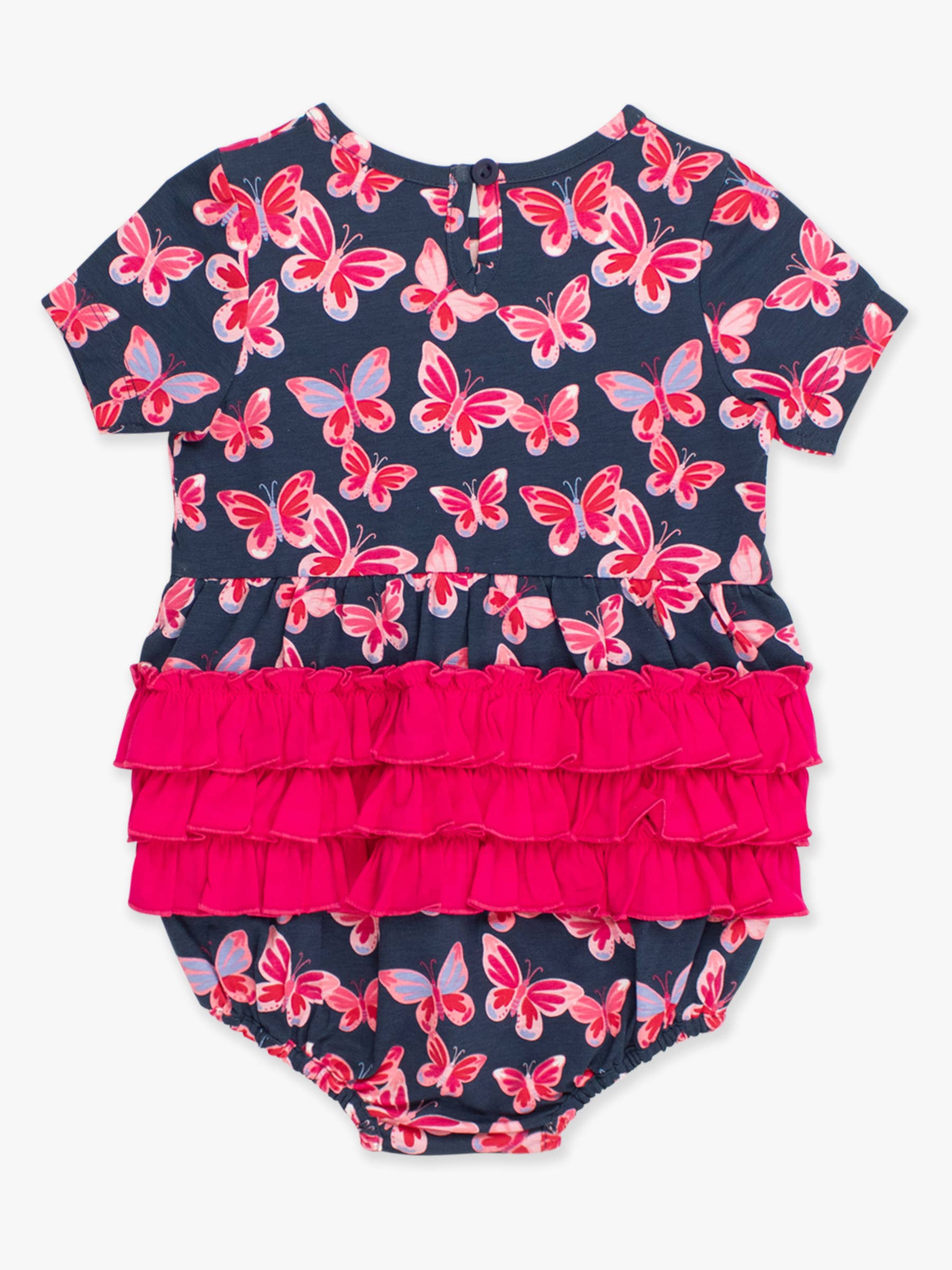 Navy Baby Girls Butterfly Bliss Knit Short Sleeve Bow Bubble Romper for wholesale on Faire9