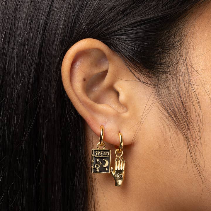 Yellow Owl Workshop - Wholesale Dangle Earrings - Mystic Spells Hoop Earrings - Gold Witchy Statement Jewelry1