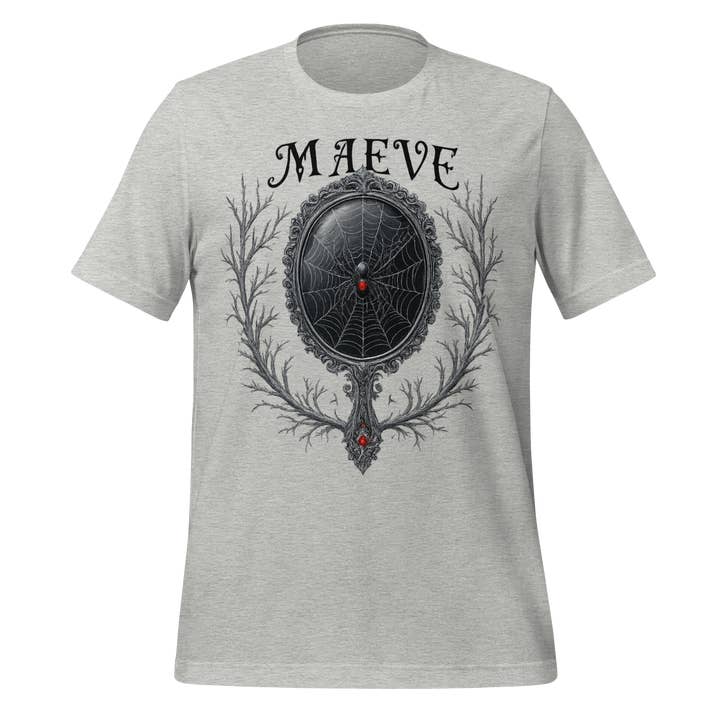 MagicMerchEmporium - Wholesale Screen Printed T-Shirt - Women's - Maeve Name Design with Spider Mirror Art Spooky Tee8