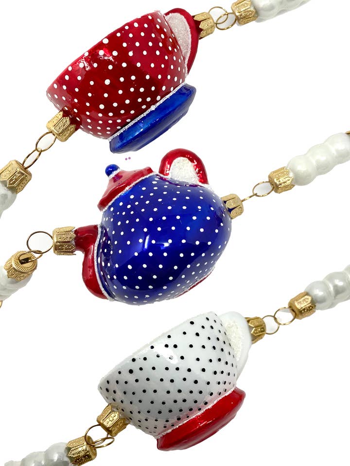 Polka Dot Tea Pot Party Polish Glass Christmas Garland for wholesale by Kenzies of London