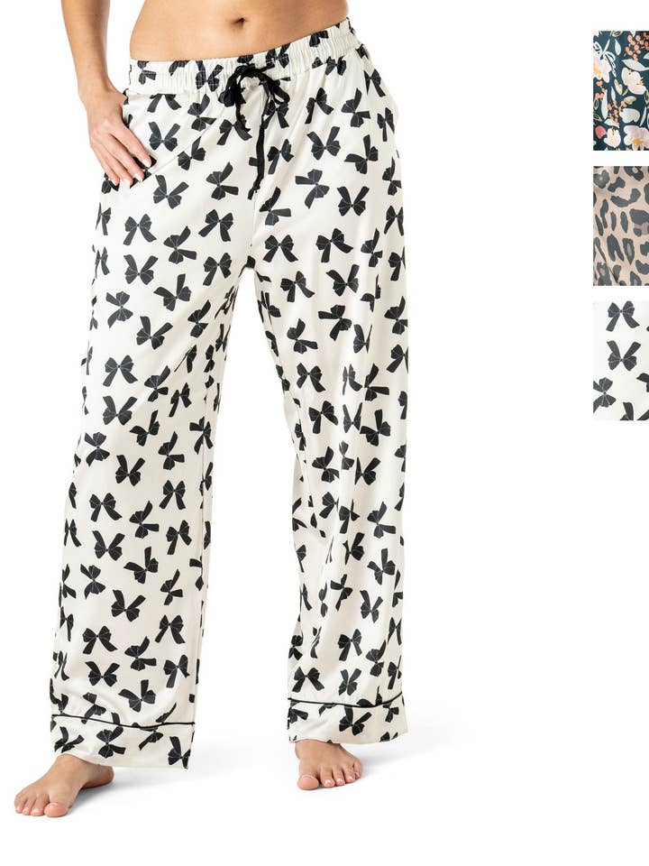 Hello Mello Bow So Lovely Satin Pajama Pant Open Stock and other Purchase Wholesale bow pjs. Free Returns & Net 60 Terms on Faire trending on Faire.