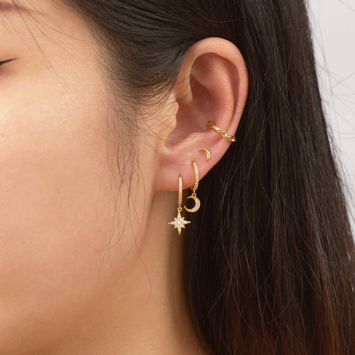 DOVIANA - Venta al por mayor Pendientes de aro pequeños - Aros Huggie Moon & Star Celestial1