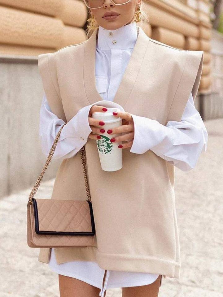 wide shoulder vneck sleeveless casual top for wholesale by Fashion Combination