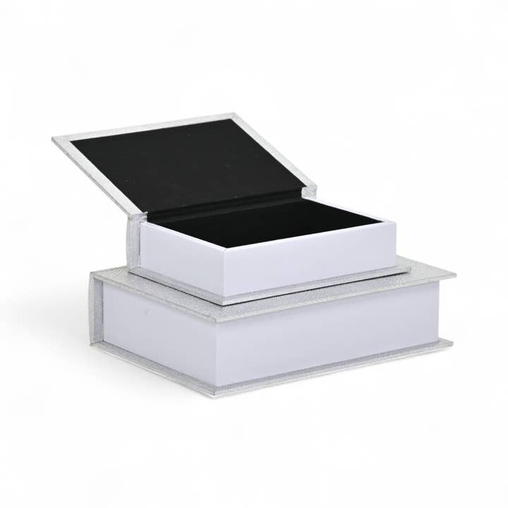 Cheungs Home Decor - Wholesale Decorative Box - Faux Alligator Themed Silver Vinyl Wrapped Book Box Set4