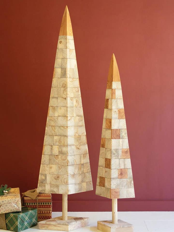 SET OF TWO ASSORTED WOOD BLOCK CHRISTMAS TREES for wholesale by Kalalou