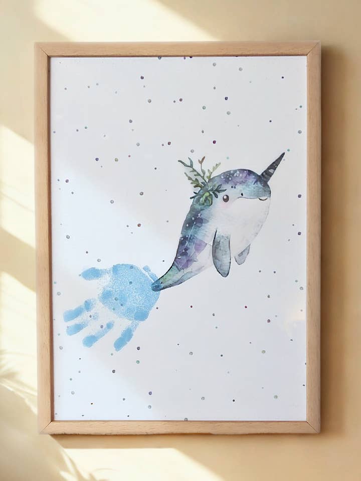 Narwhal Handprint Keepsake Print - A4 for wholesale by Tiny Tiptoes