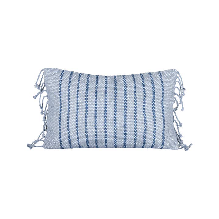 Foreside Home & Garden - Wholesale Lumbar Pillow - 14x22 Hand Woven Liberty Striped Pillow Blue