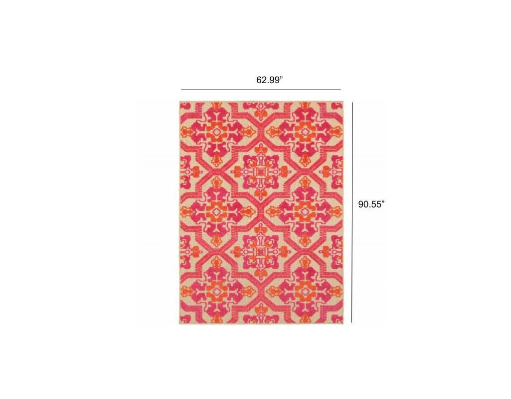 HomeRoots - Wholesale Area Rug - 5' x 8' Pink and Orange Medallion Indoor Outdoor Area Rug3
