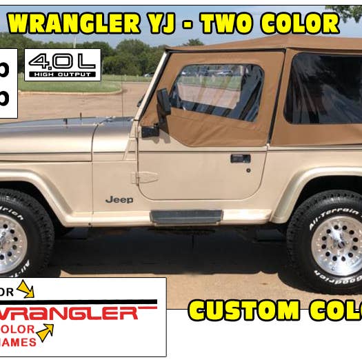1992-95 Jeep Wrangler YJ Sahara Side Stripe Decal Kit with 4.0L and Jeep names - MULTIPLE OPTIONS for wholesale by I Make Stickerz
