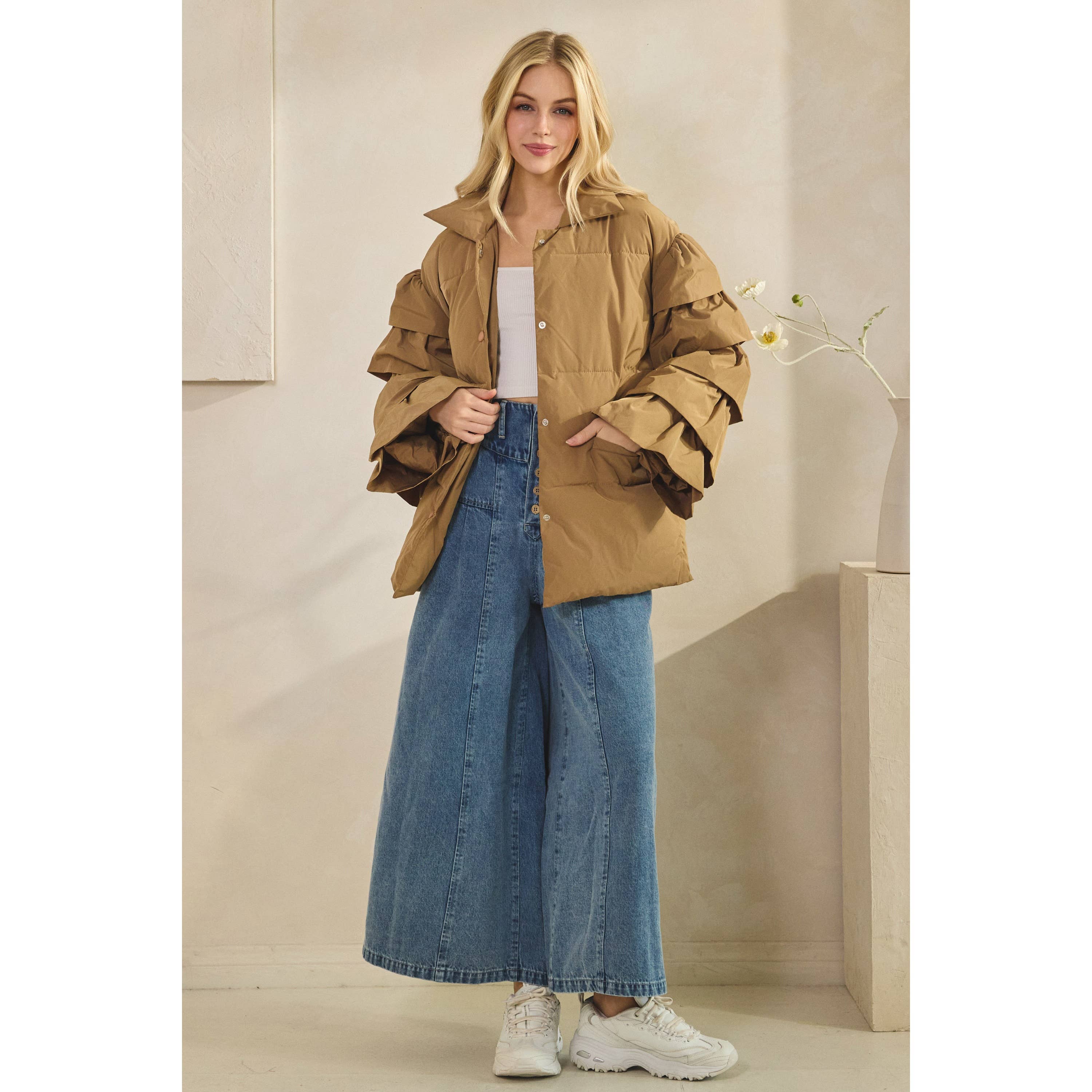 Veveret - Wholesale Jacket - Women's - Tiered Ruffle Long Sleeve Padded Jacket9