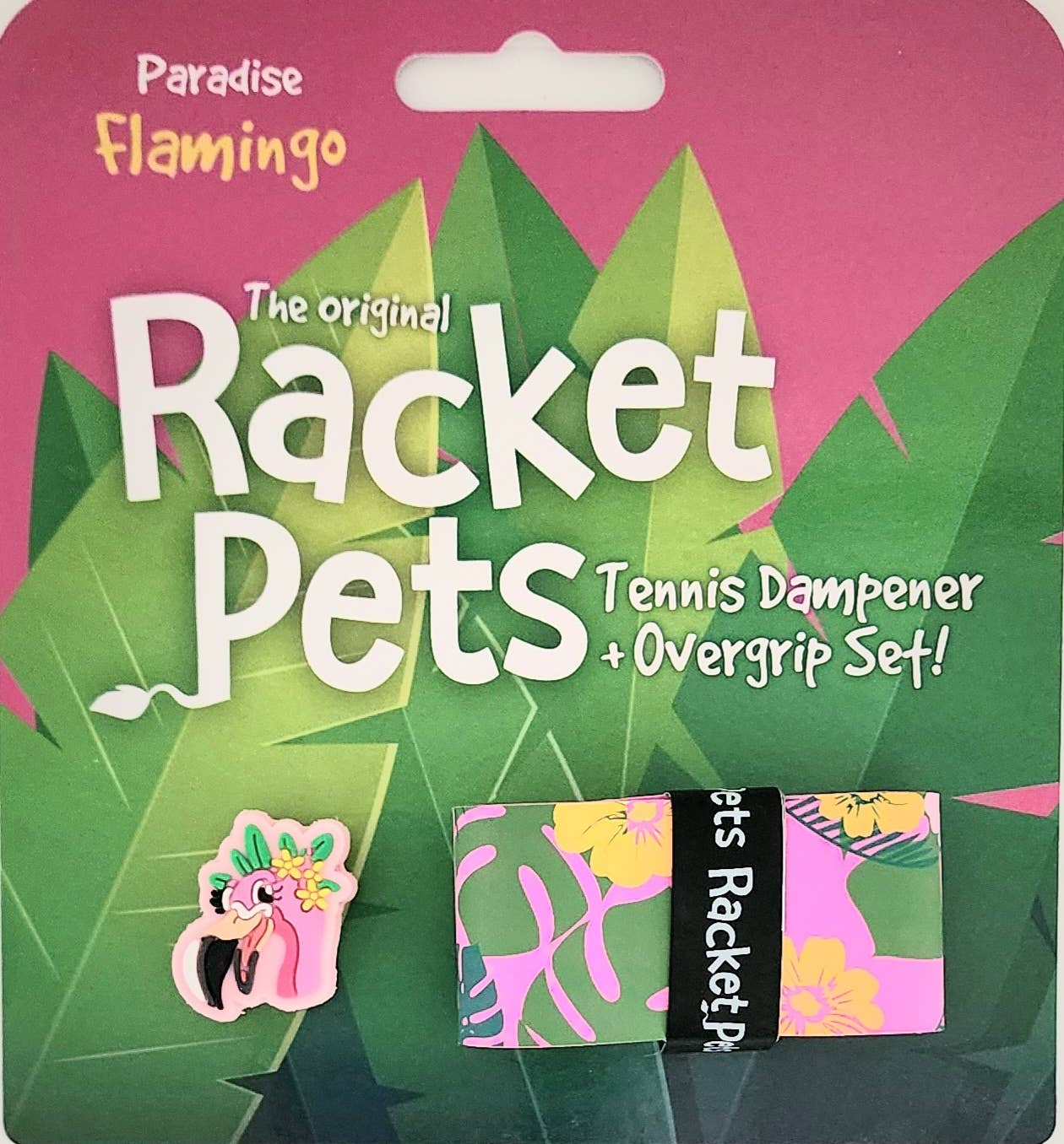 Racket Pets – Großhandel Sportliches Zubehör – Flamingo Tennis Overgrip Tape und passender Stoßdämpfer1