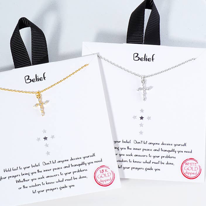 Gold-Dipped Paved CZ Cross Pendant Necklace for wholesale by Fashion City