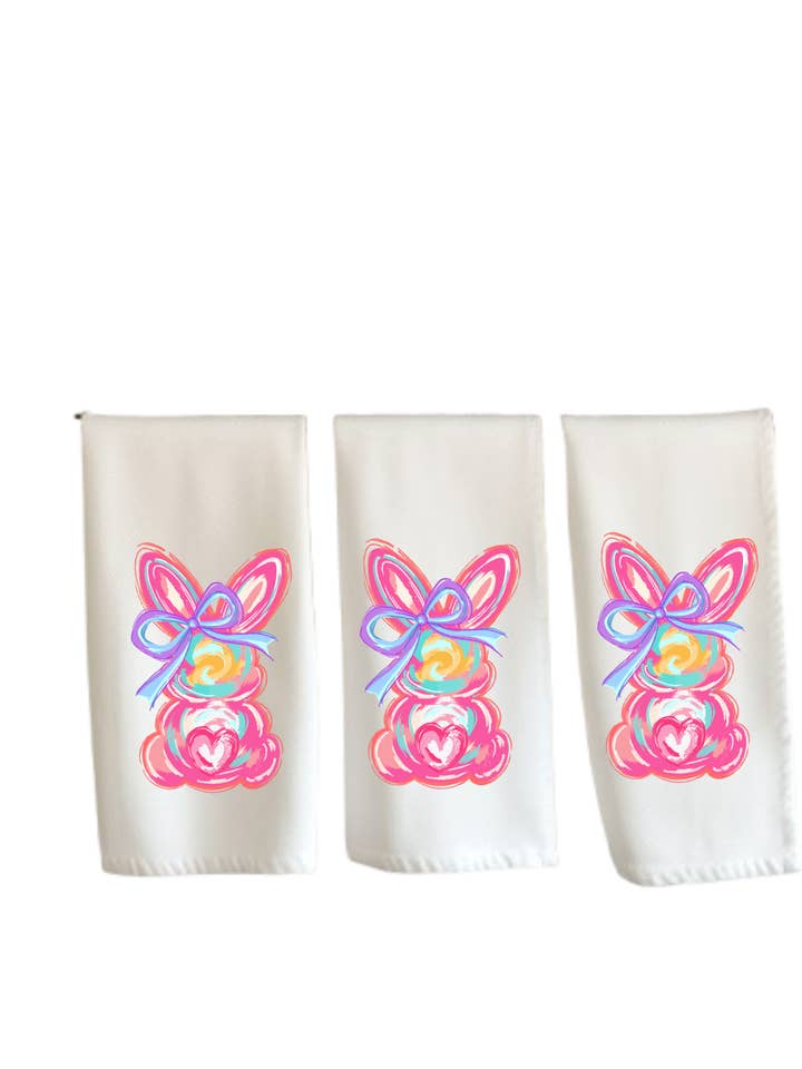 Pink Bunny Rabbit Easter Kitchen Towel Bright Colors for wholesale by RLWetland