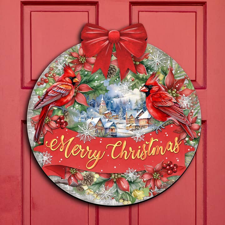 Cartello di benvenuto per porta d'ingresso con scritta «Merry Christmas», decoro in legno Debrekht per la vendita all'ingrosso da parte di Designocracy