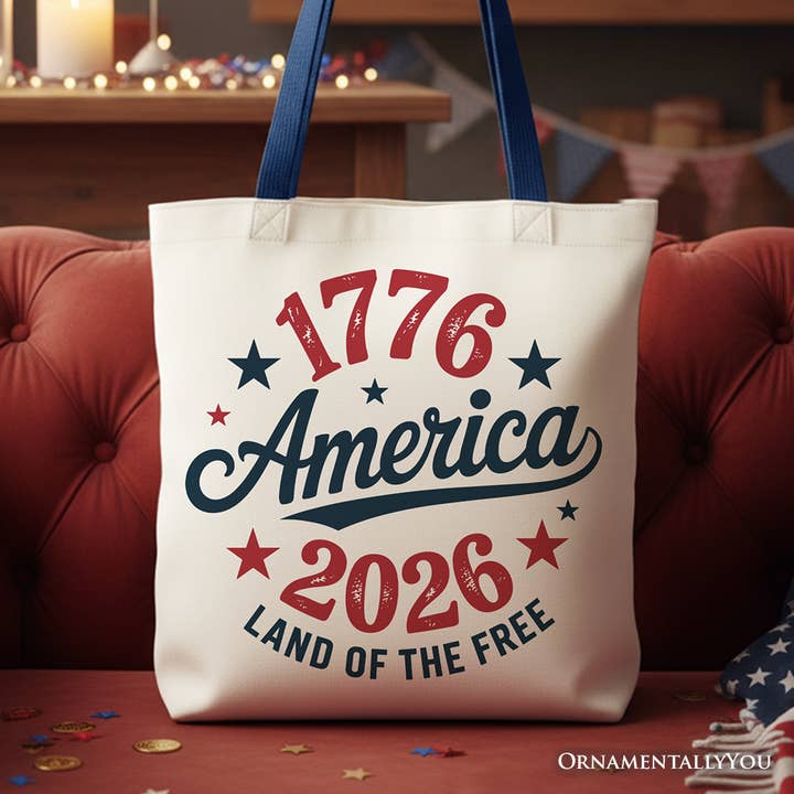 Borsa in Tela Patriottica America 1776-2026 Terra dei Liberi, Regalo per la Celebrazione del 250° Anniversario dell'Indipendenza per la vendita all'ingrosso da parte di OrnamentallyYou