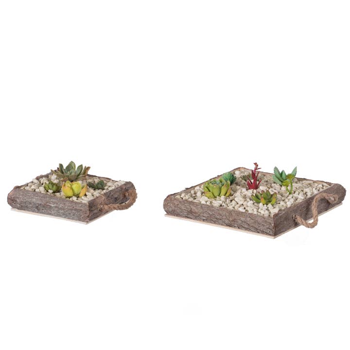 Set of 2 Brown Bark Square Wooden Mini Flowerpot Planter for wholesale by Quickway Imports