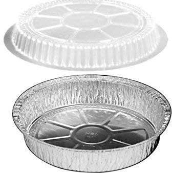 singleware - Vendita all'ingrosso Pirofile - Teglie rotonde NYHI in alluminio da 9 pollici | Padelle usa e getta in lamina di latta con coperchi in plastica trasparente | Contenitore per alimenti resistente, adatto per congelatore e forno | confezione da 304