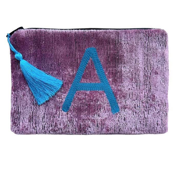 AYCA DESIGN - Wholesale Pouch - Women's - Silk Velvet Ikat Monogrammed Small PouchÂ