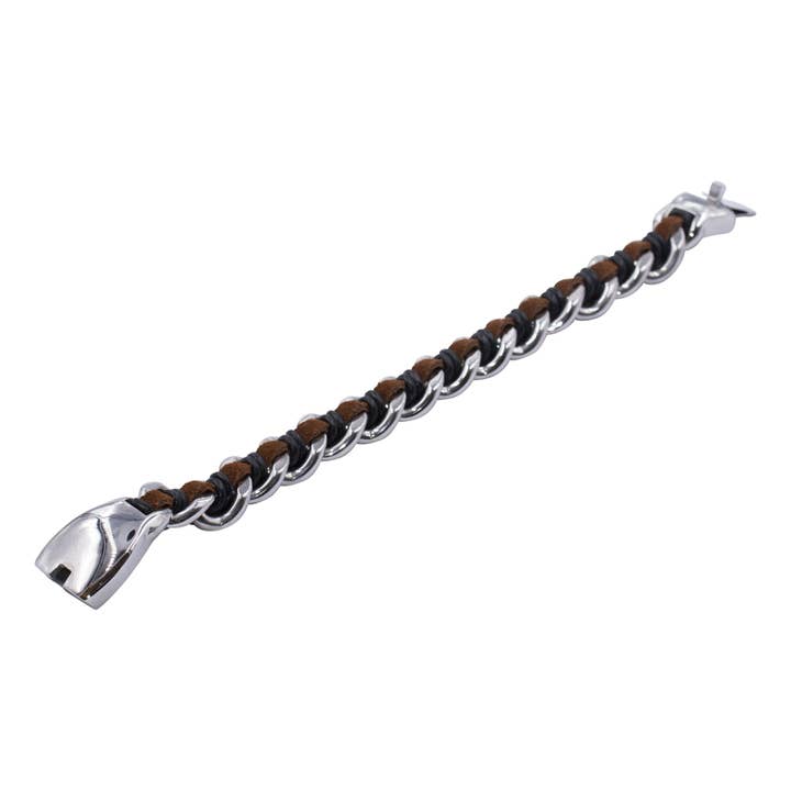 stainless steel bracelet with leather for wholesale by Bodywings