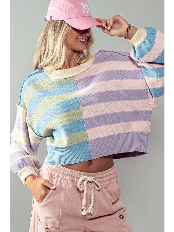 Urban Daizy - Wholesale Knit Sweater - Women's - Chic Colorbloack Crewneck
