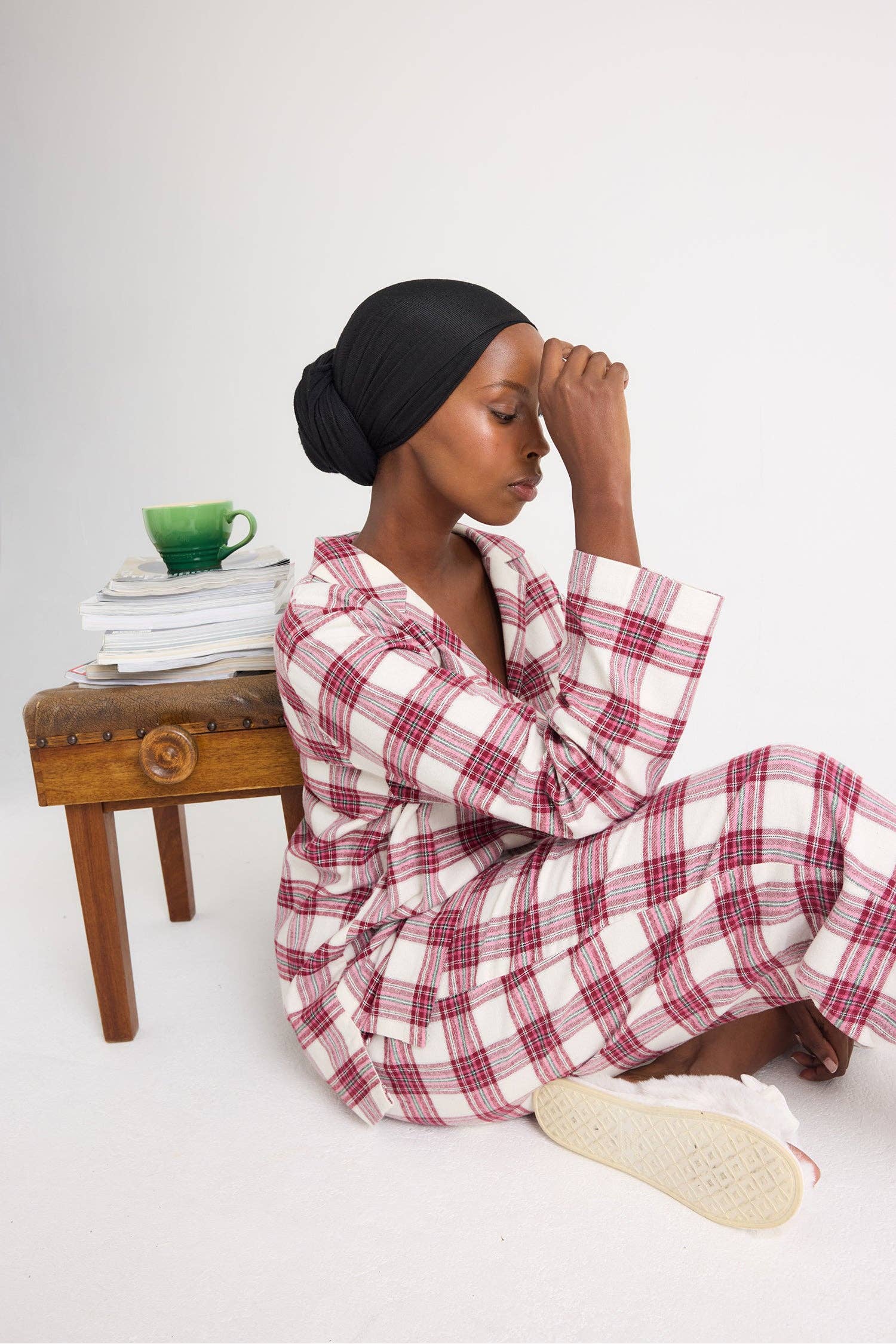 Plaid Long Pyjama Set in Stone for wholesale on Faire2