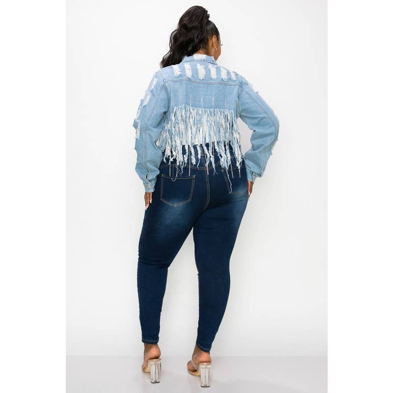PLUS SIZE RHINESTONE DENIM JACKET  for wholesale on Faire2