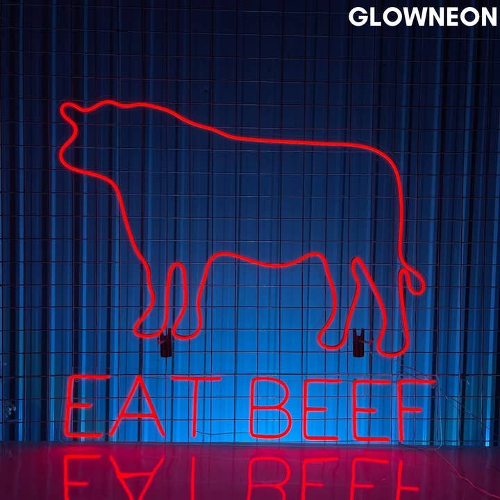 Glow Neon - Wholesale Neon Sign - Eat Beef Neon Sign, BBQ Led Sign, Barbecue Grill Bar Decor