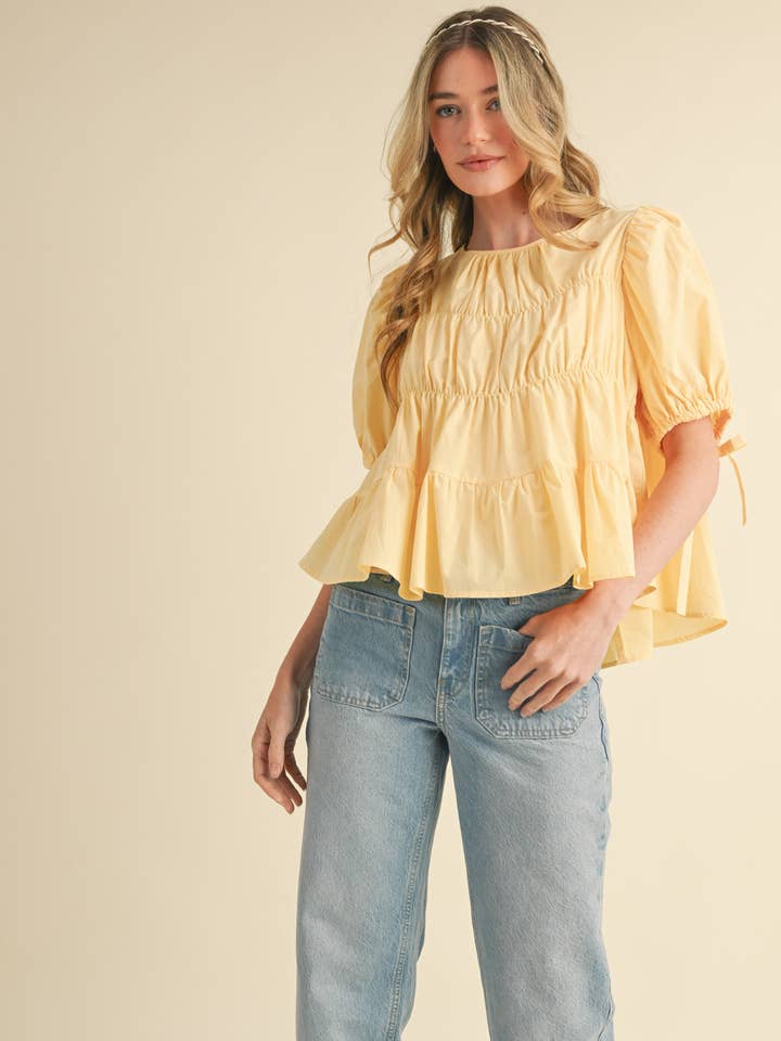 &MERCI - Wholesale Blouse - Women's - TIERED SHIRRING PUFF SLEEVE TOP MTP308127