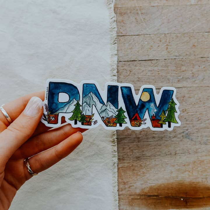 Sticker Girl - Wholesale Sticker - PNW Night Camping Scene Vinyl Sticker1