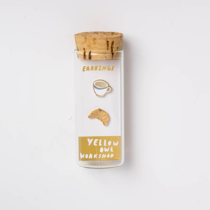 Yellow Owl Workshop - Wholesale Stud/Post Earrings - Croissant & Coffee Earrings - Gold Statement Studs