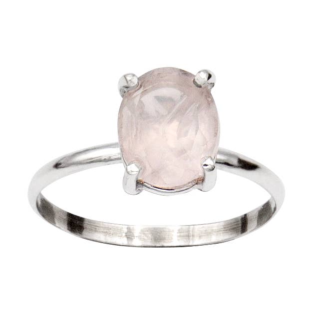 Rosenkvarts fyra stift Oval Solitaire Sterling Silver Ring för wholesale av Bentley & Lo