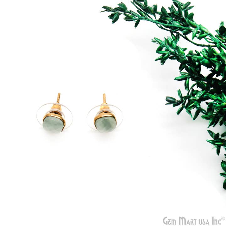 GemMartUSA - Wholesale Stud/post earrings - Gemstone Cushion Shape 6mm Gold Plated Small Studs Earring7