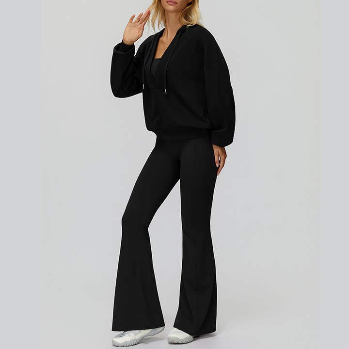 WONDERXFANS – wholesale Activewear set – Women′s – V-neck jacket+Sports tank top+High-waisted pleated back pant9