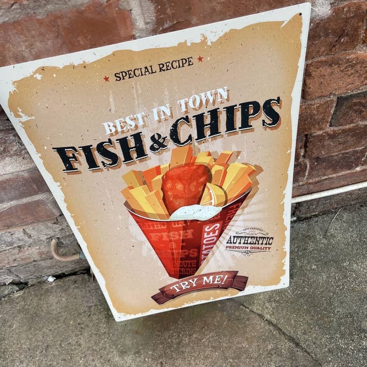 The British Metal Signs Company - Venta al por mayor Letreros - Fish and Chip Take Away Food - Cartel de pared retro de metal1