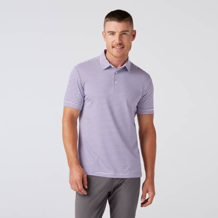 Versa SS Polo - Purple Stripe for wholesale on Faire
