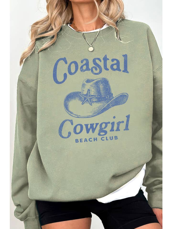 Rustee Clothing - Wholesale Graphic Sweatshirt - Women's - COASTAL COWGIRL BEACH CLUB GRAPHIC BRUSHED SWEATSHIRTS